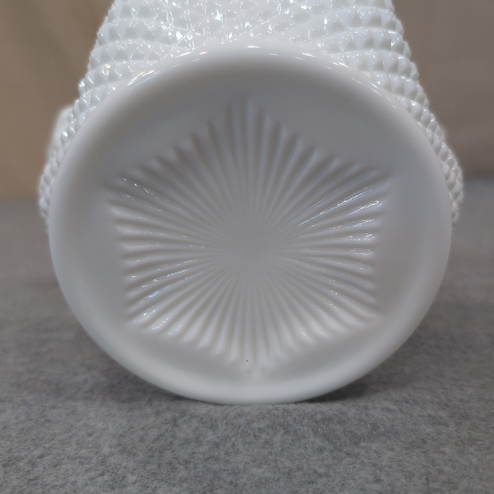 Vintage White Milk Glass Hobnail Ruffled Rim Vase Mid Century Decor - Picture 7 of 7